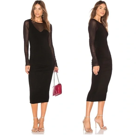 Michael Stars | Dresses | Michael Stars Long Sleeve Ruched Sides Mesh Midi  Dress | Poshmark